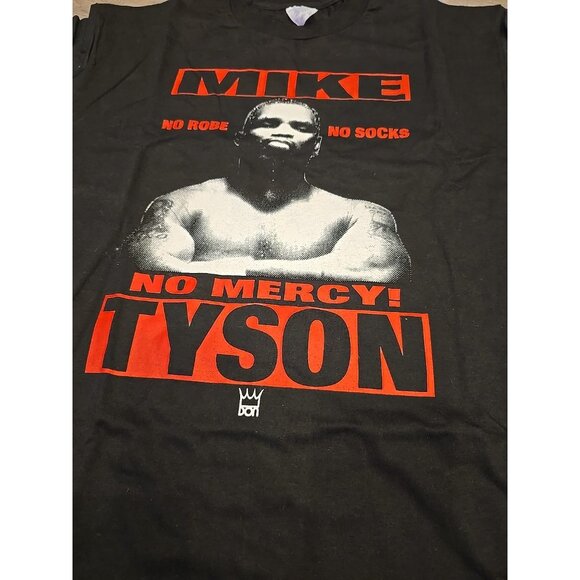 Vintage  Mike Tyson T Shirt 90s Black No Robe Shoes NO MERCY Don King DEADSTOCK - Picture 3 of 6